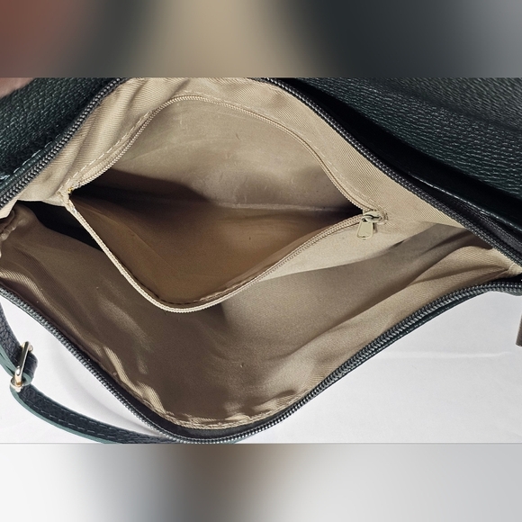 Italian Made Genuine Pebbled Leather Crossbody Purse Dark Green Buckle Flap - Picture 5 of 14